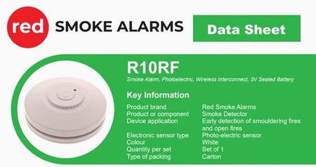 Red Smoke Alarms 10 Year Lithium Battery RF Wireless Interconnected Photoelectric Smoke Alarm 9 Pack with 2 x Bonus Remote Control - The Smoke Alarm Store